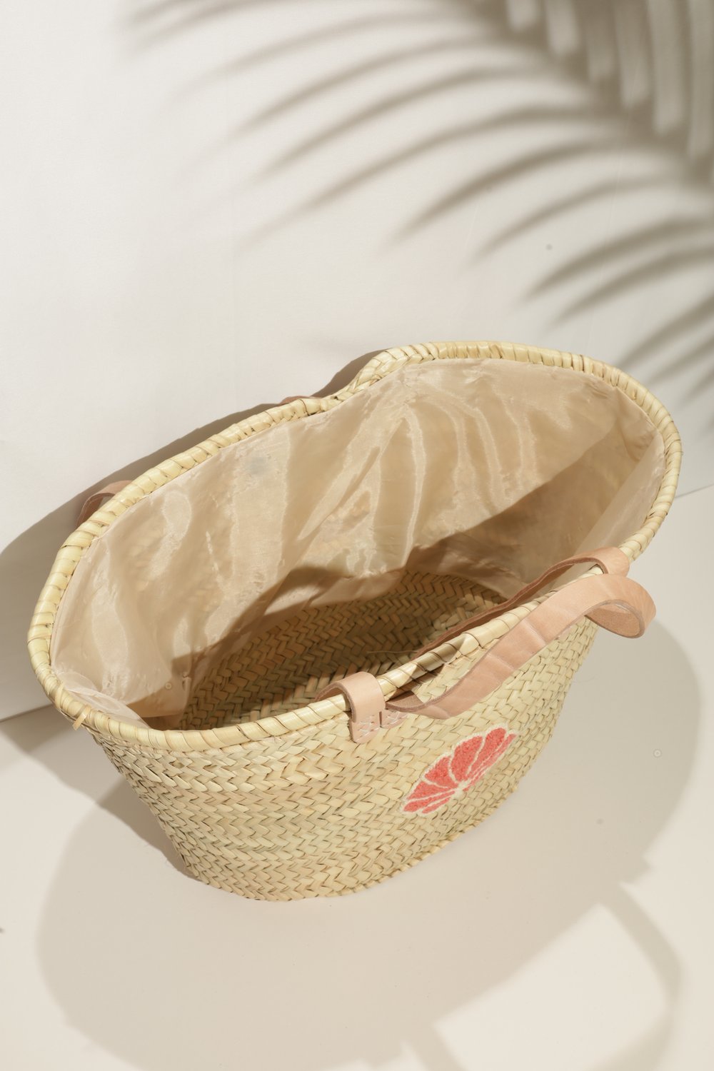 French market bag, Straw bag with leather handle, Beach bag