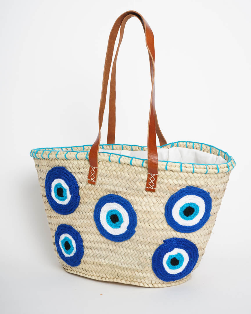 Handwoven Moroccan Straw Bag – French Market Style with Leather Straps