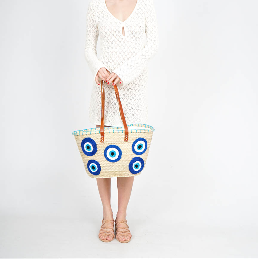 Handwoven Moroccan Straw Bag – French Market Style with Leather Straps