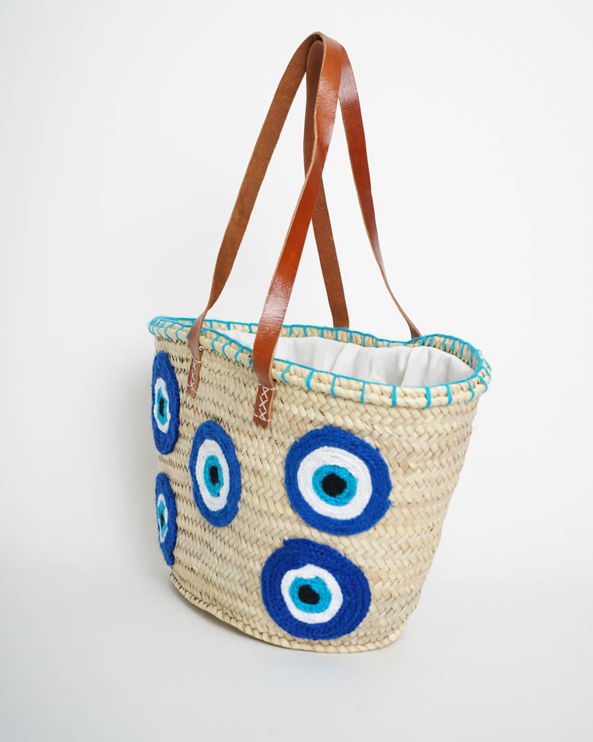 Handwoven Moroccan Straw Bag – French Market Style with Leather Straps