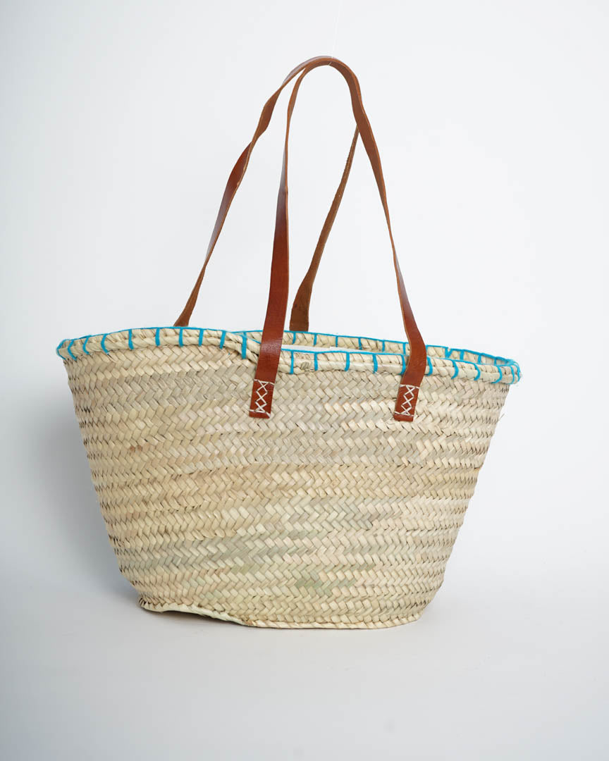 Handwoven Moroccan Straw Bag – French Market Style with Leather Straps