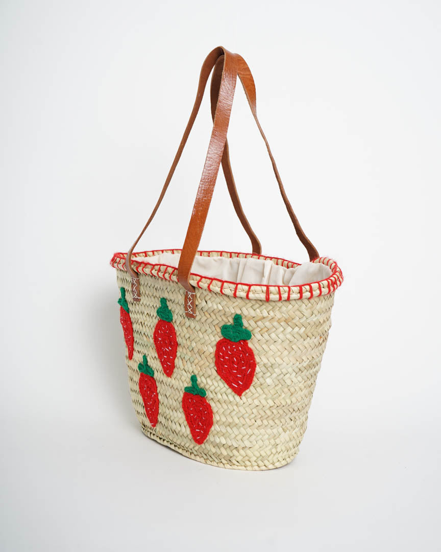 Handwoven Moroccan Straw Bag – French Market Style with Leather Straps