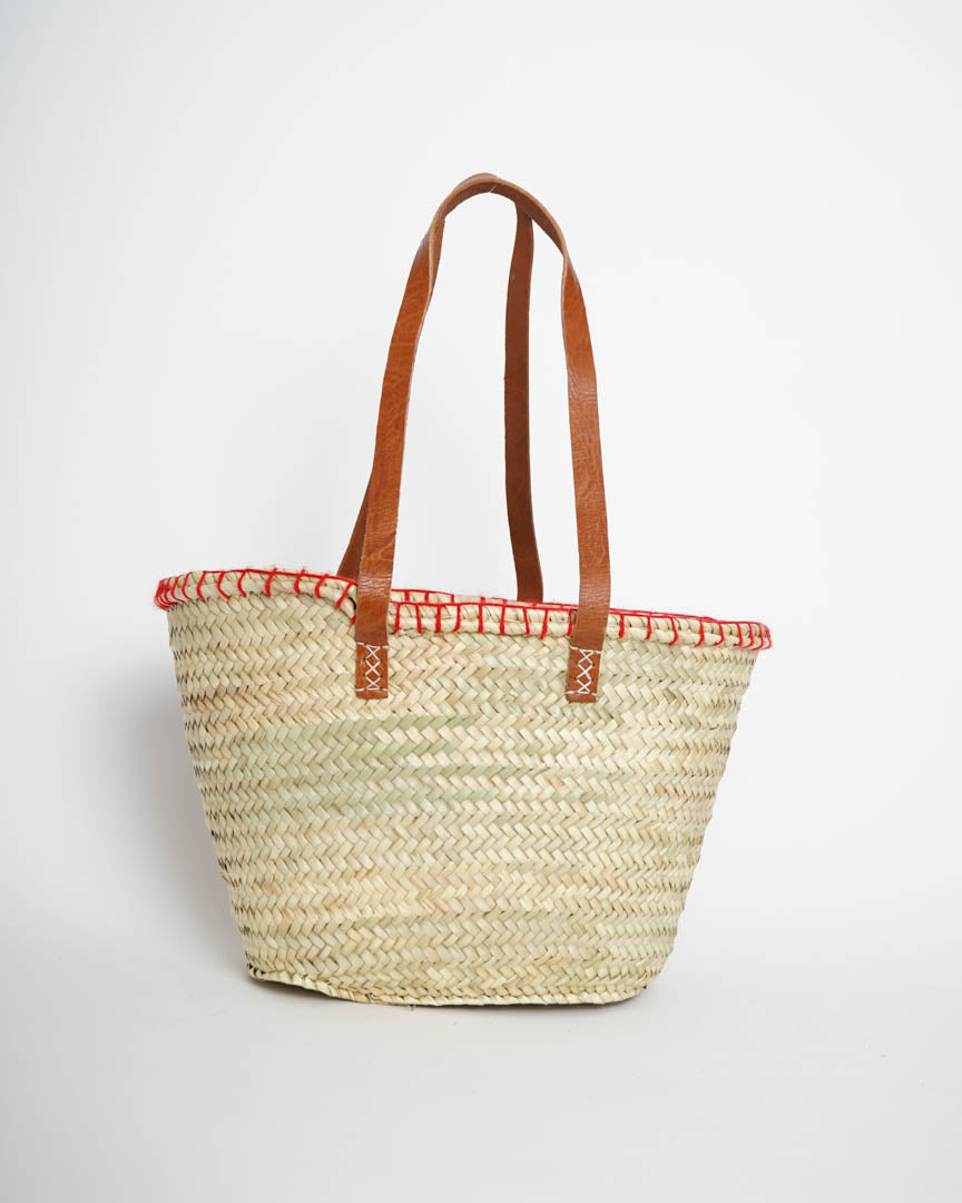 Handwoven Moroccan Straw Bag – French Market Style with Leather Straps