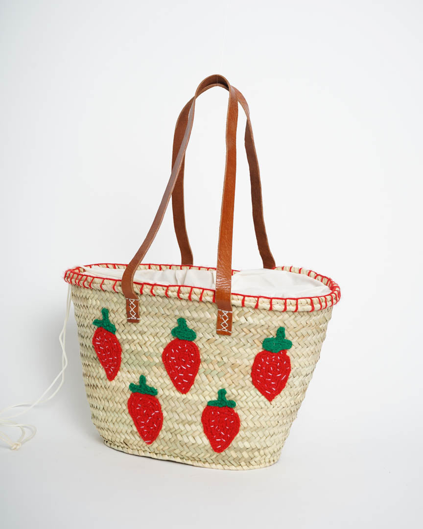 Handwoven Moroccan Straw Bag – French Market Style with Leather Straps