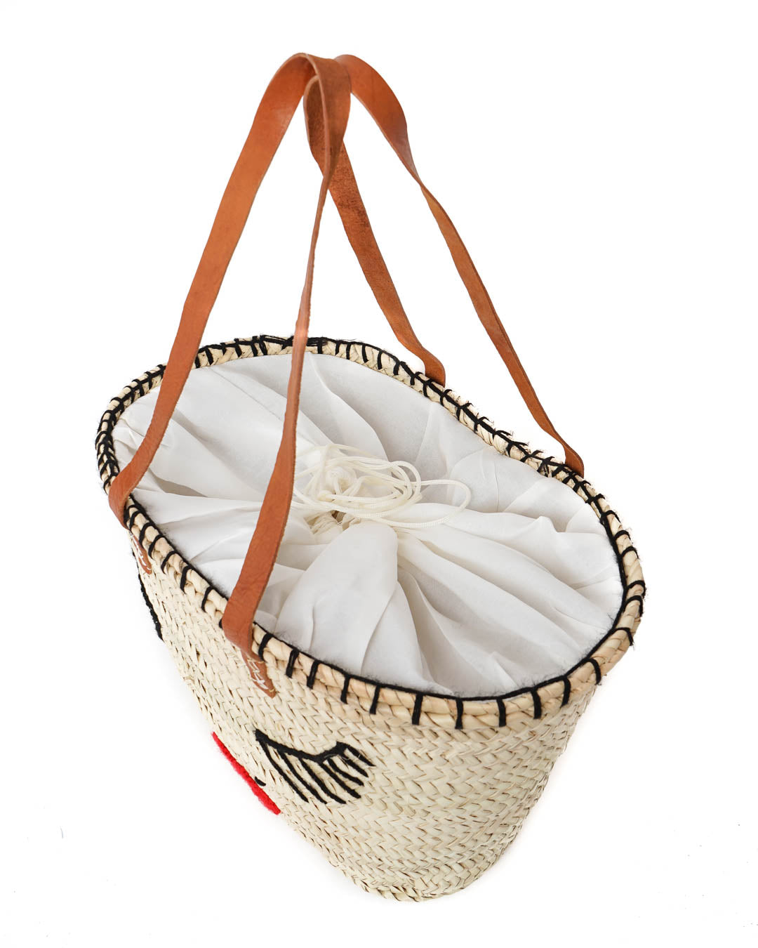 French market bag, Straw bag with leather handle, Beach bag