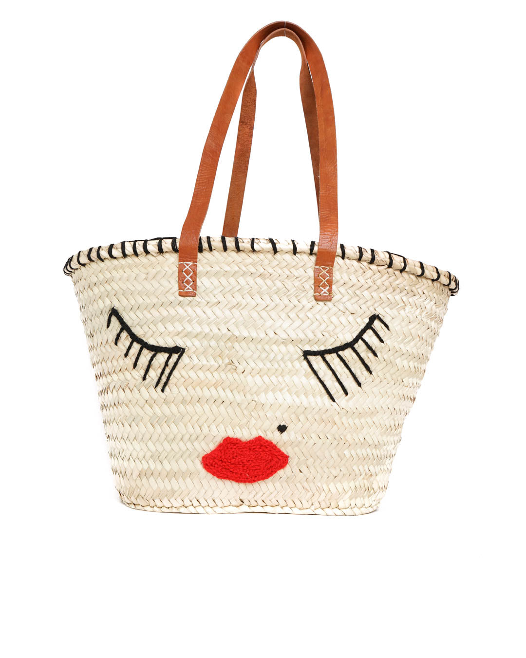 French market bag, Straw bag with leather handle, Beach bag