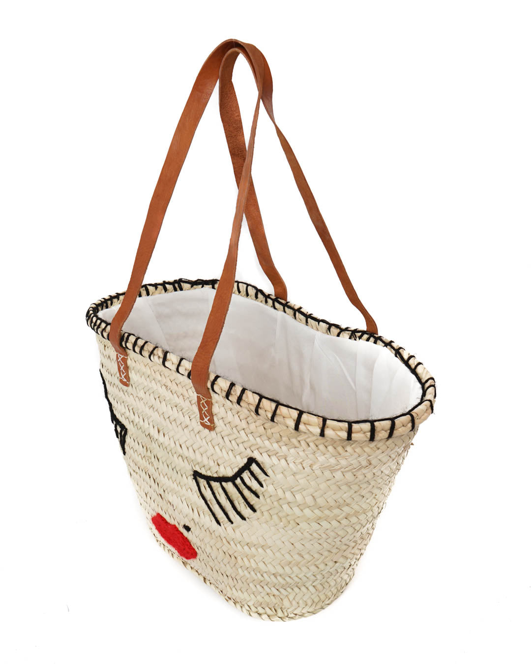 French market bag, Straw bag with leather handle, Beach bag