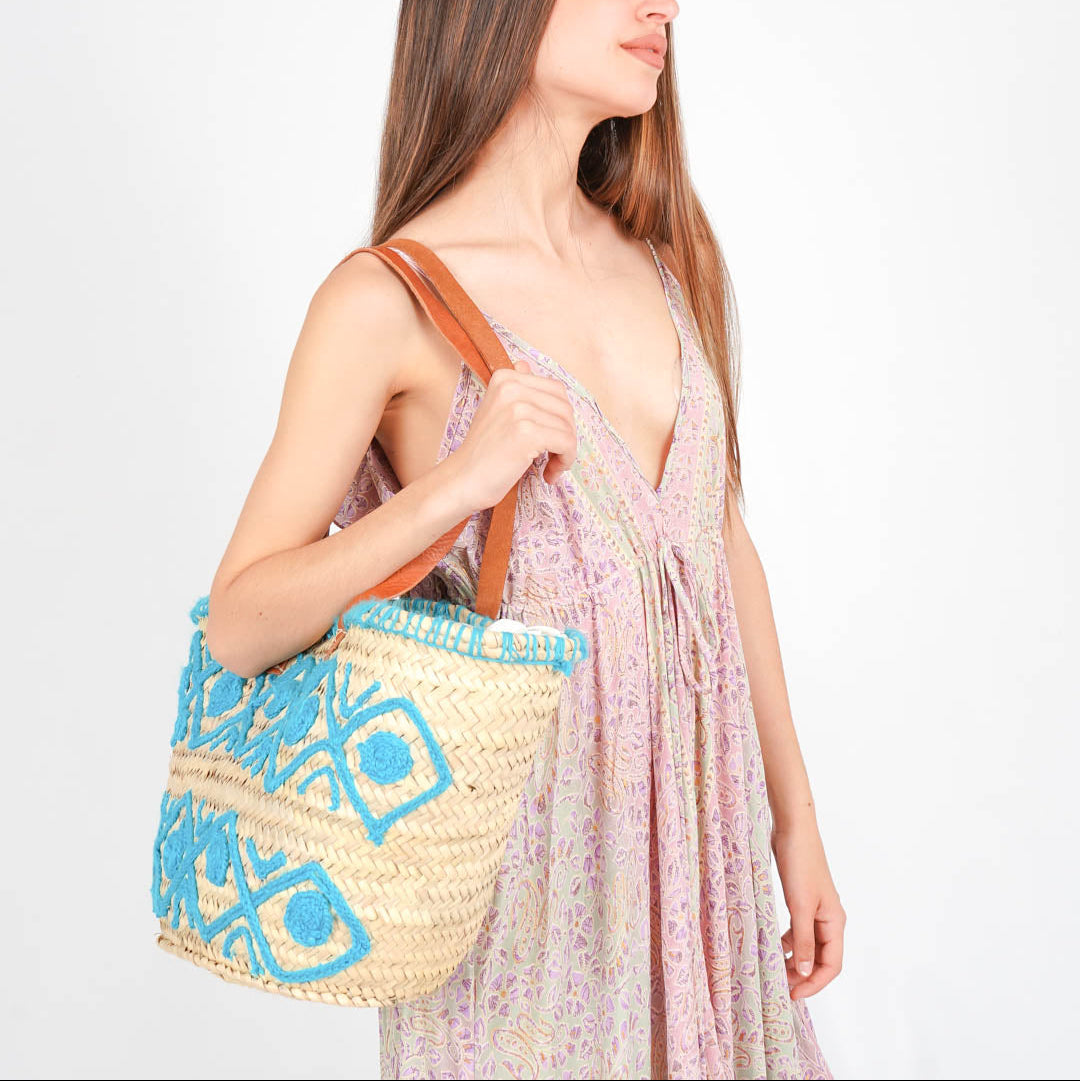 Handmade French Straw Basket Bag – Natural Palm Leaf & Leather Strap