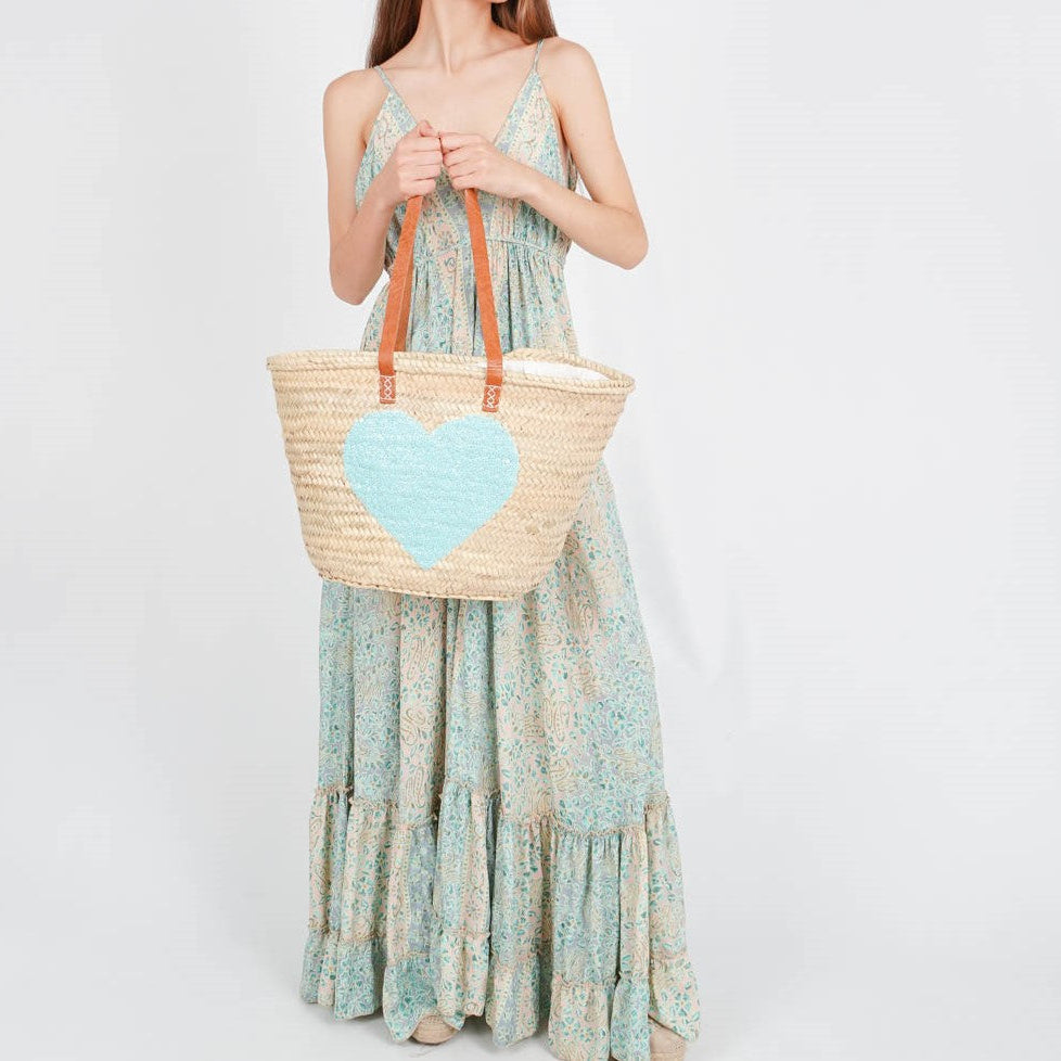 Sequin Straw Bag, French market bag, Beach bag, Straw Basket