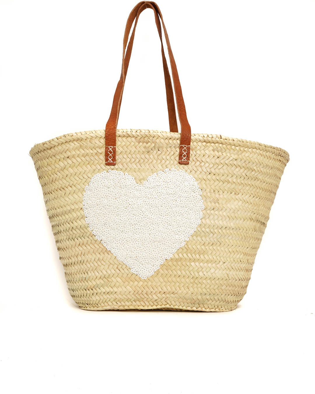 French market bag, Straw bag with leather handle, Beach bag