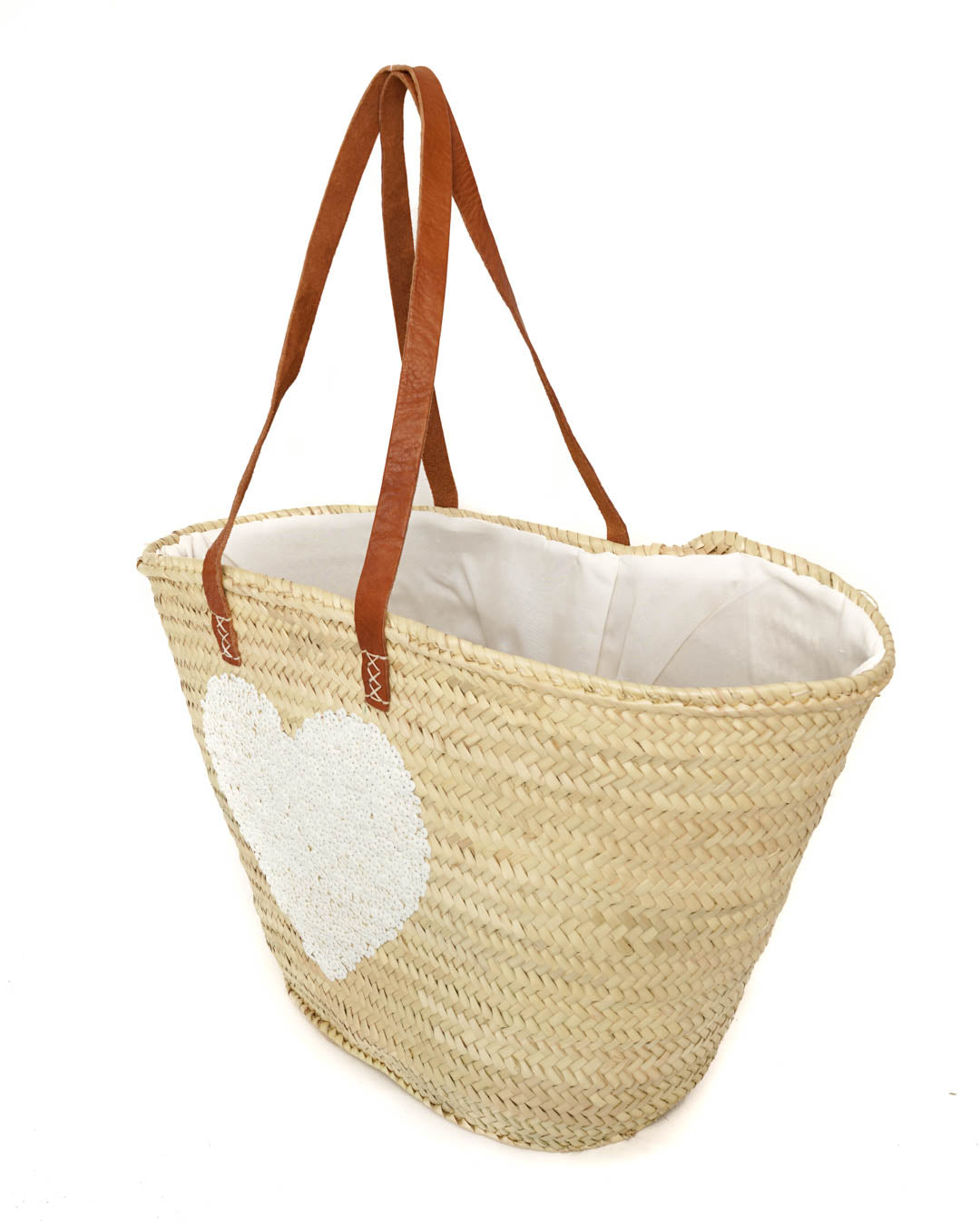 French market bag, Straw bag with leather handle, Beach bag