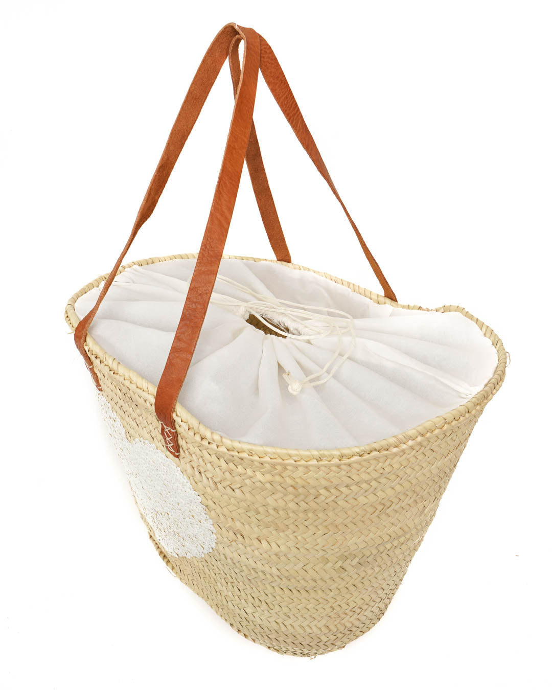 French market bag, Straw bag with leather handle, Beach bag