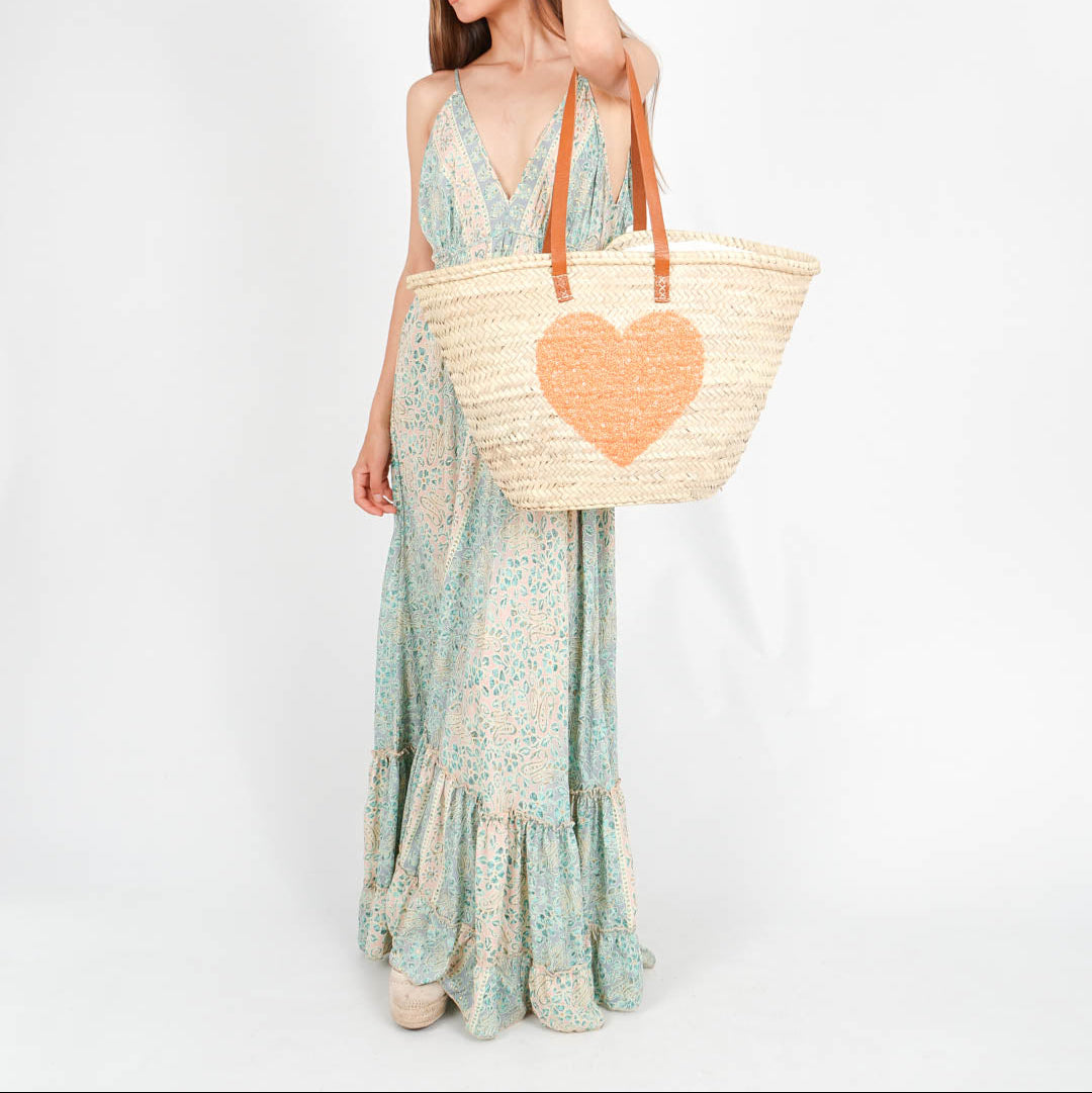 Sequin Straw Bag, French market bag, Beach bag, Straw Basket