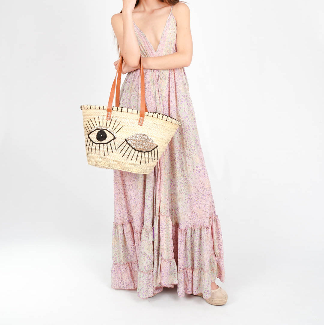 Handwoven Moroccan Straw Bag – French Market Style with Leather Straps