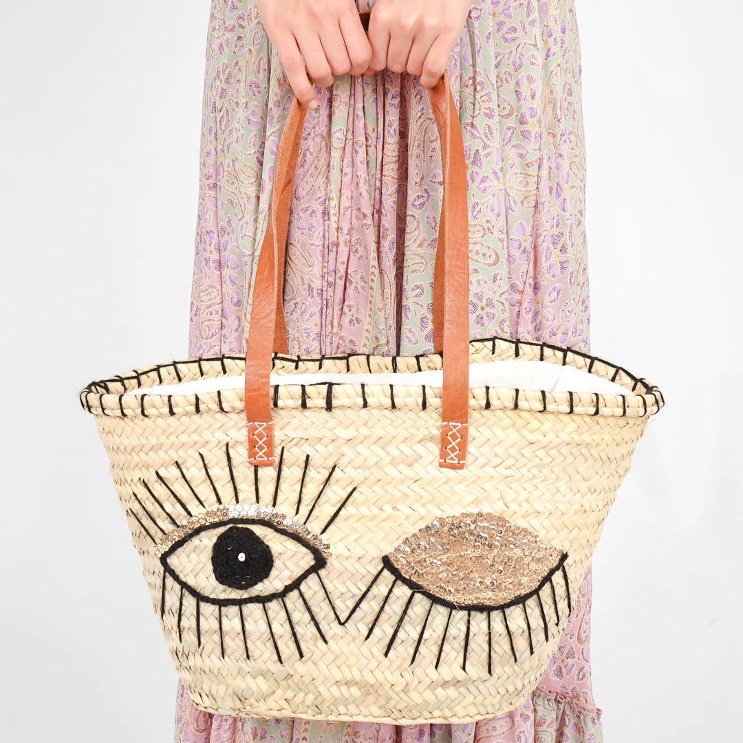 Handwoven Moroccan Straw Bag – French Market Style with Leather Straps