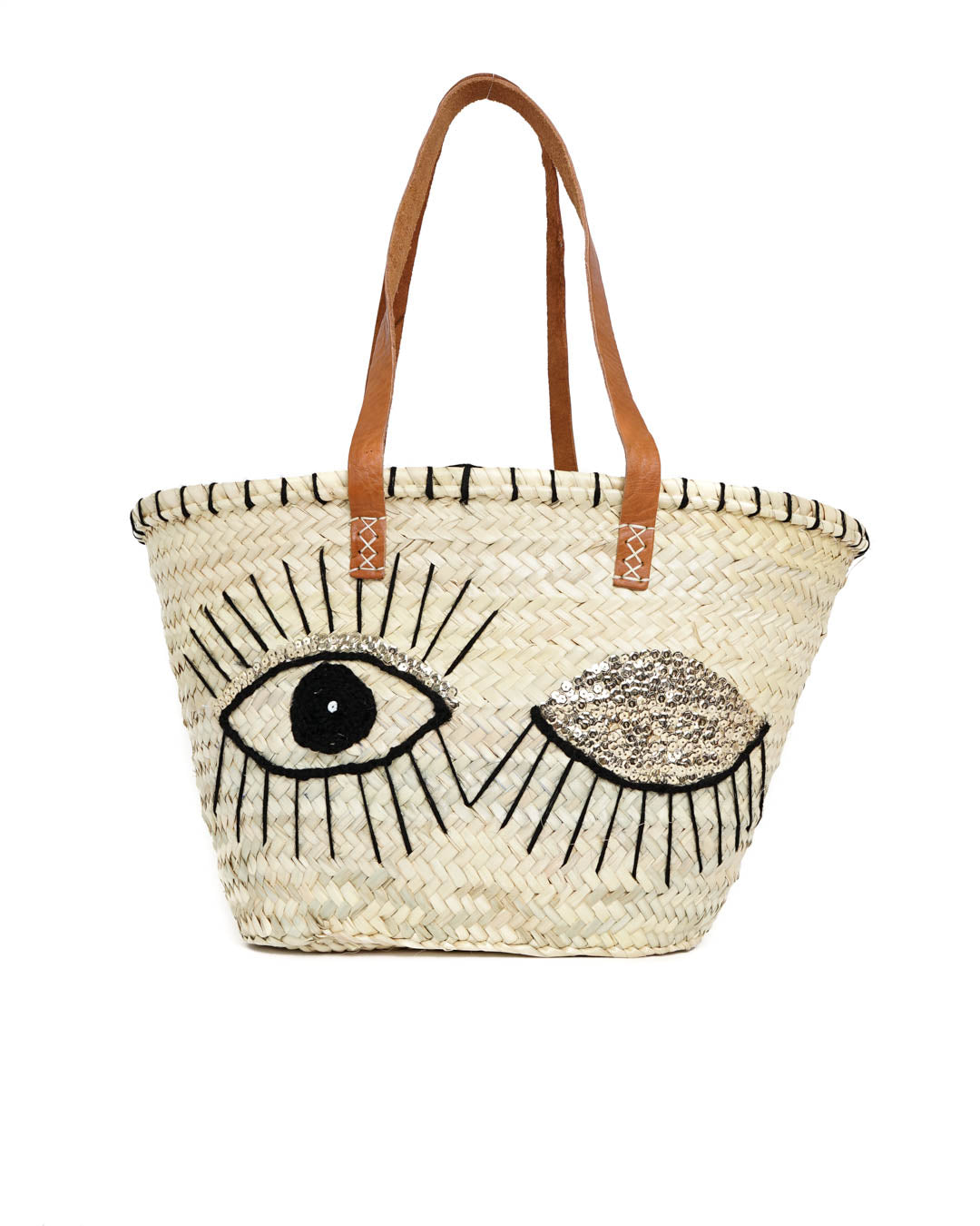 Handwoven Moroccan Straw Bag – French Market Style with Leather Straps