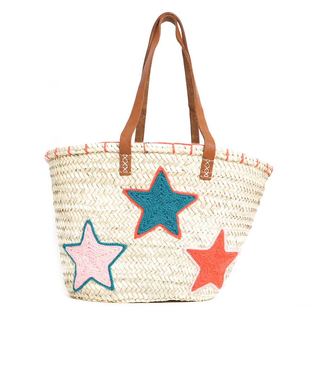 Handwoven Moroccan Straw Bag – French Market Style with Leather Straps