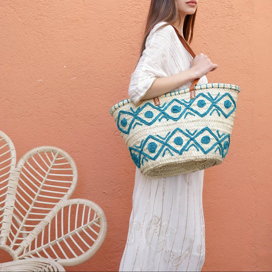 Handmade French Straw Basket Bag – Natural Palm Leaf & Leather Strap