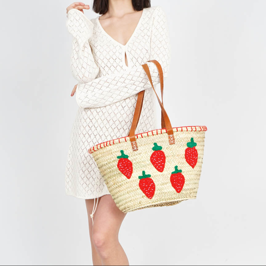 Handwoven Moroccan Straw Bag – French Market Style with Leather Straps
