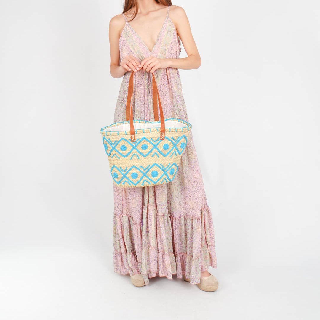 Handmade French Straw Basket Bag – Natural Palm Leaf & Leather Strap