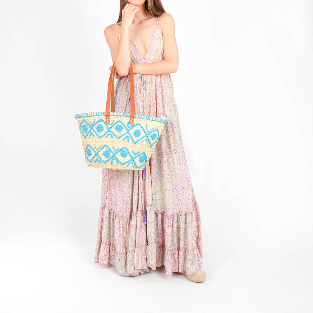 Handmade French Straw Basket Bag – Natural Palm Leaf & Leather Strap