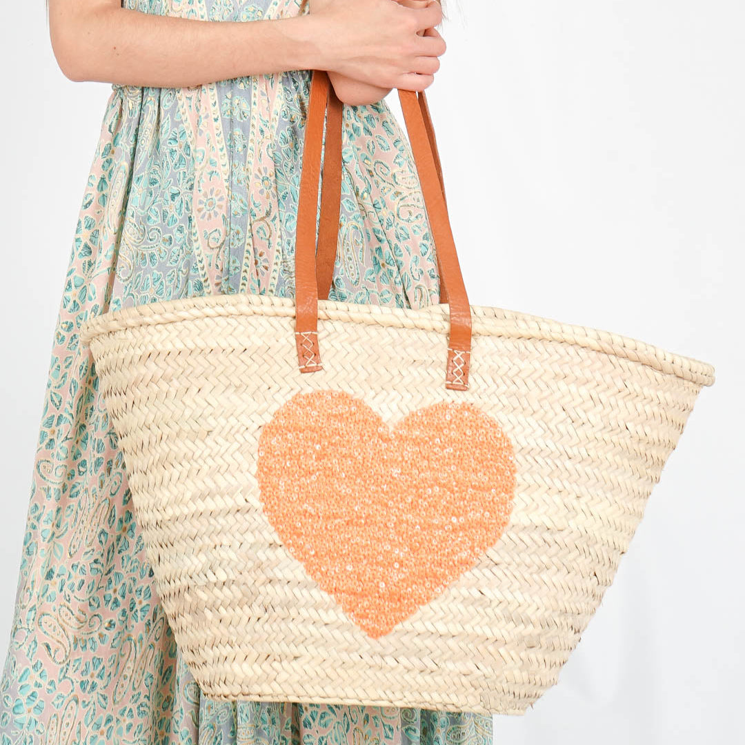 Sequin Straw Bag, French market bag, Beach bag, Straw Basket