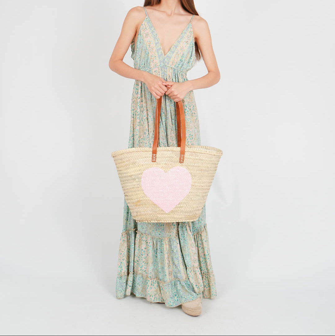 Sequin Straw Bag, French market bag, Beach bag, Straw Basket