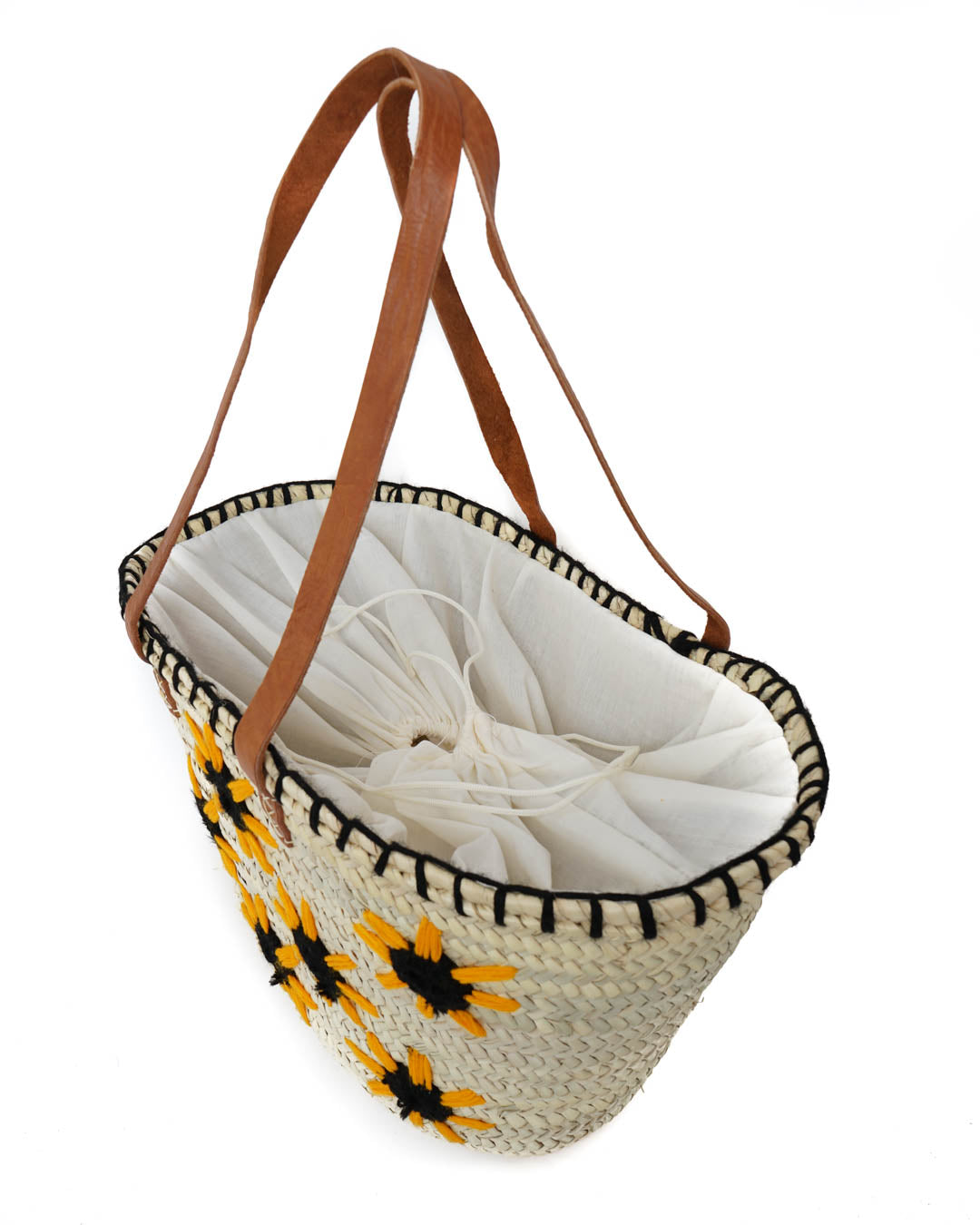 French market bag, Straw bag with leather handle, Beach bag