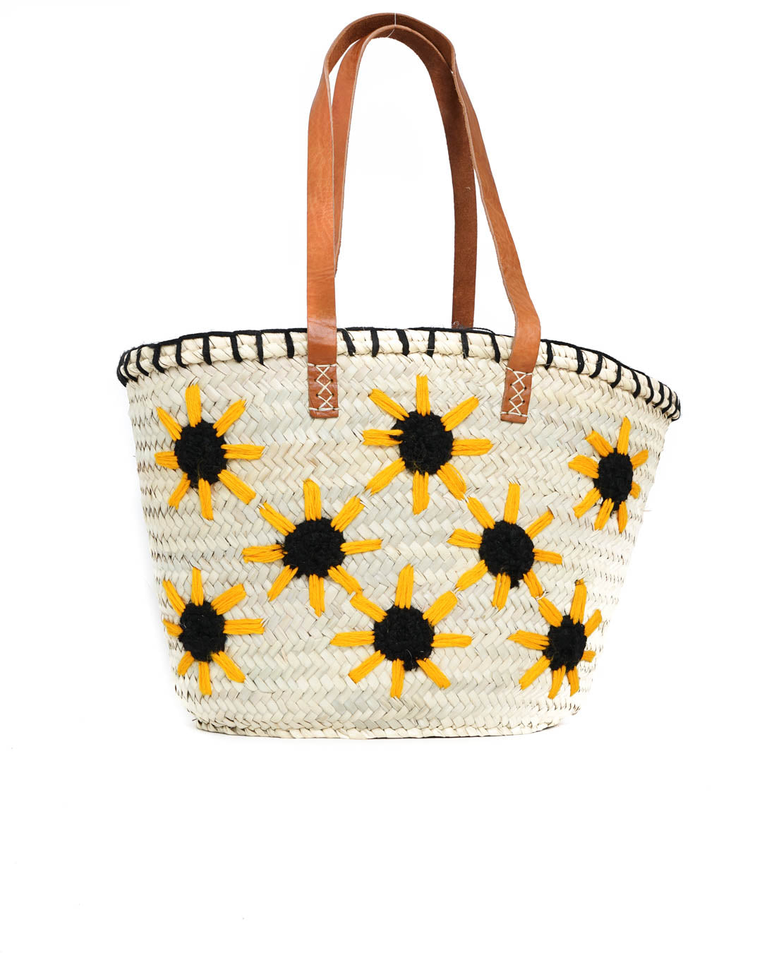 French market bag, Straw bag with leather handle, Beach bag