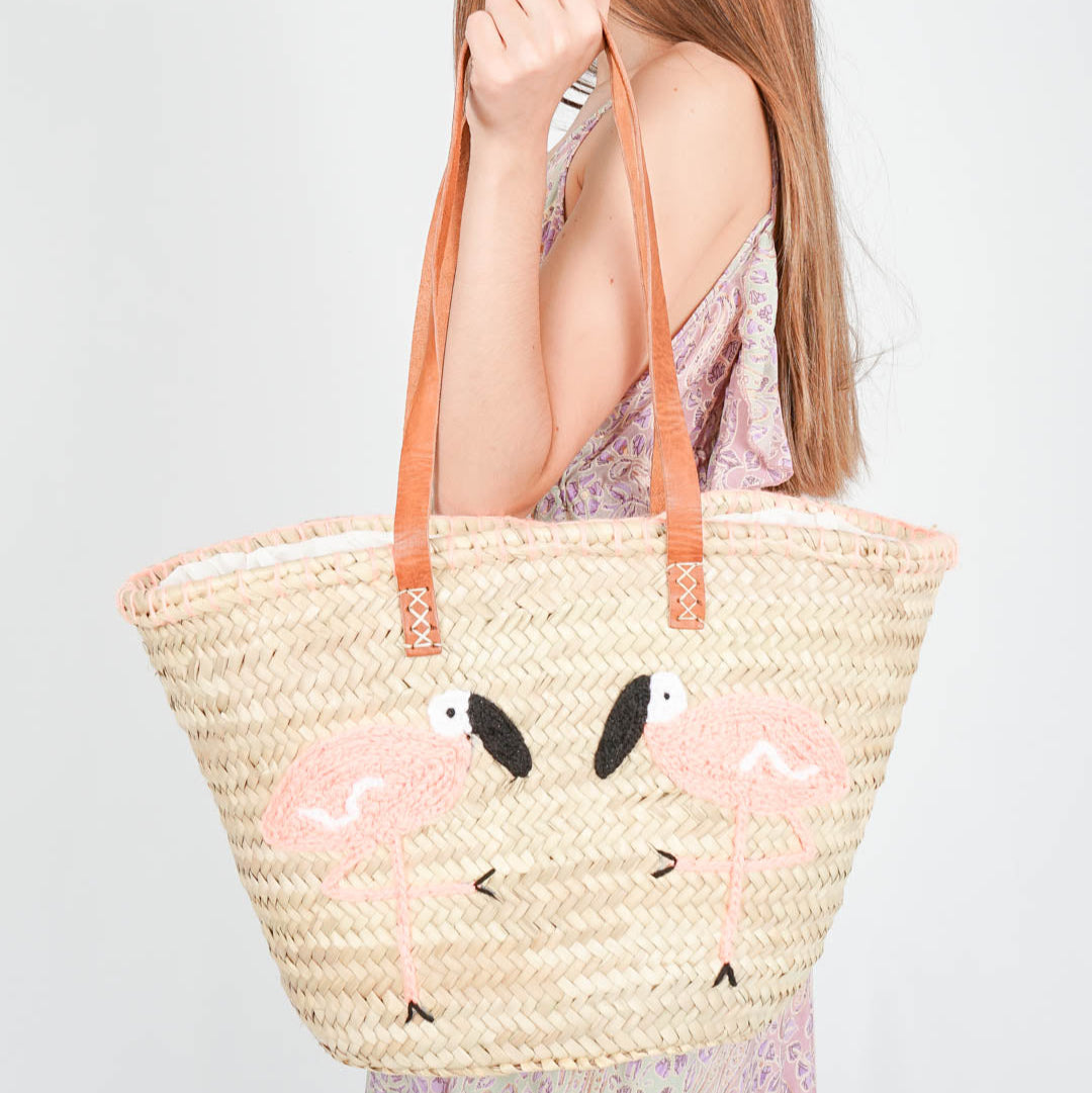 Boho Straw Beach Bag – Handcrafted Palm Leaf Tote with Leather Handles
